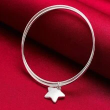 Charmantes silbernes Armband mit drei Kreisen und Stern, für Frauen und Männer, Hochzeit, Verlobung, Mode, Charme-Party Schmuck
