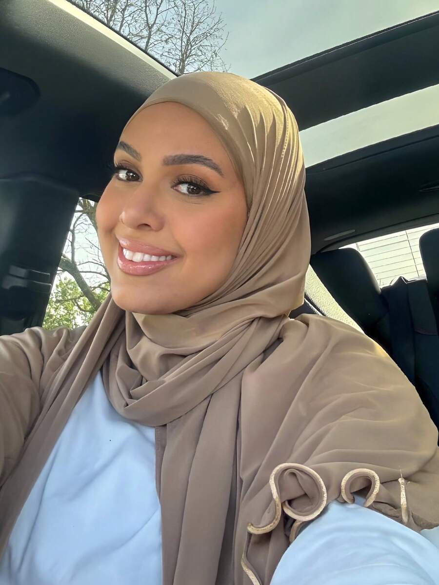 1pc Women's Casual Plain Modal Soft Ruffle Trim Headscarf, Conservative Solid Color Arabian Style Long Scarf, Suitable For Daily Use For Dress - Khaki - View 1