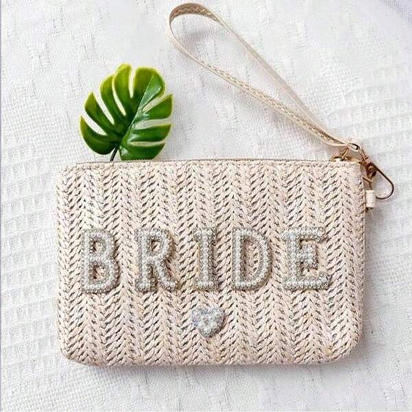 Gewebte Brautkorbhandtasche Einfarbig, mit Reißverschluss, einfach und praktisch Multifunktional