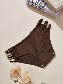 5条装女士纯棉内裤，纯色瓜子色中腰三角内裤，适合女生和学生 - 彩色 - 查看 5