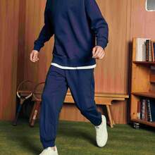 XTEP Conjunto deportivo unisex, nuevo artículo de otoño, jersey de punto de manga larga informal y pantalón de chándal de punto - Azul profundo - Ver 5
