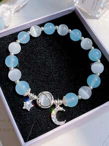 1 Stück Einfaches und modisches süßes Mädchenarmband mit Stern- und Mond Kristallperlen