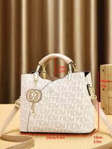 母女三件套包包，经典大容量女士休闲手提包，高端优雅女士提花单肩包 - 米色 - 查看 3