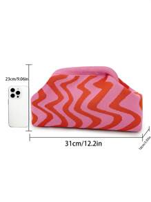 Bolso de embrague de punto a rayas y parches de moda, bolsa de maquillaje con estructura duradera y patrón ondulado de punto, bolsa de almacenamiento elegante para exteriores, bolsa de playa de vacaciones, bolsa de fiesta y noche, artículos de viaje portátiles de uso diario