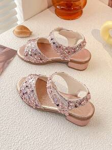 1双夏季促销闪亮时尚公主风高跟凉鞋，适合3-12岁儿童凉鞋，适合户外和室内度假露趾凉鞋 - 粉色 - 查看 4