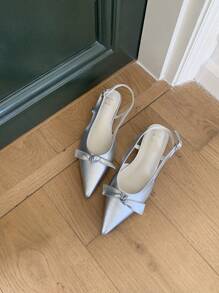 1 Paar einfarbige elegante Party Feiertags Basic Fee Hochzeit Büro Pendler Geschäft sexy Schleife PU Leder Flache Sandalen, Frühling/Sommer