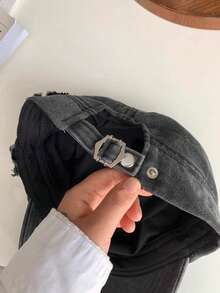 ROMWE Grunge Punk 复古铆钉水洗平顶帽，小众美式复古贝雷帽大头做旧造型帽 - 棒球帽 - 查看 7