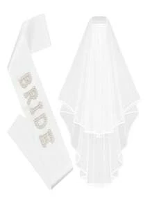 1 Conjunto Alça de Véu de Noiva, Fita de Cetim com Letra de Pérola Artificial, Decoração de Vestido de Noiva, Véu de Noiva, Adequado para Casamento e Despedida de Solteira