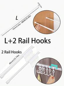 1pc Expandable Multifunctional Shower Curtain Rod With Built-In Spring, 2 Bathroom Track Hooks, Adjustable Sliding Hooks, Multipurpose Cabinet Door Storage Rack, Wall-Mounted Towel Bar, For Decorative Curtain, Shower Curtain, Bathroom Accessories Home Bathroom Decor Fall Decor Back To School - White - View 4