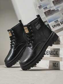 Men's High-Top Boots Spring/Autumn New Velvet Boots Black Suede Ankle Boots Casual Mid-Cut Leather Shoes, - Black - View 2