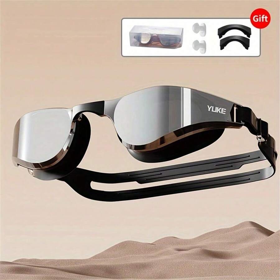 1 Pair Sleek-Fog Silicone Swimming Goggles, Clear Waterproof, Adjustable Strap, Unisex Design, Suitable For Swimming Training And Sports, Black Frame - Multicolor - View 1