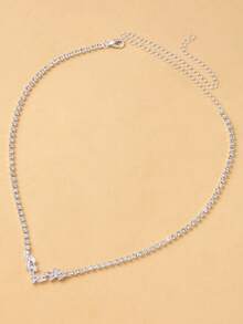1pc Women's Rhinestone Leaf & Zirconia Necklace, Party Jewelry Accessory - Leaf - View 4