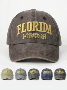 1pc Embroidered "FLORIDA" Washed Baseball Cap, Adjustable, Sun Protection, Casual, Suitable For Spring And Autumn Travel, Versatile, Sunscreen, Youth Y2K Style Cap - Baseball Cap - View 2