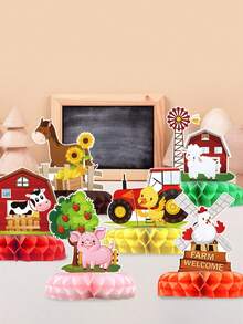 6 件/套农场动物主题派对蜂窝装饰，生日派对背景装饰蜂窝装饰，庆祝生日快乐派对装饰用品，女士/男士单身派对蜂窝装饰套装，农场动物主题装饰房间装饰桌面中心装饰，婴儿淋浴装饰，生日礼物，派对回礼 - 農場動物 - 查看 7
