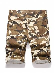 Teen Boy Creative Fringed Layered Camo Print Denim Shorts - Multicolor - View 2