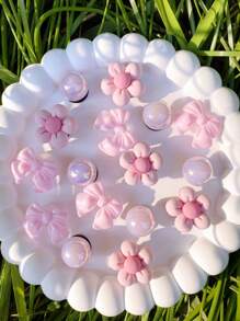 16 Peças Botões Decorativos Versáteis e na Moda, Removíveis, com Flor Rosa e Laço, Adequados para Decorar Calçados de Praia, Sandálias, Bolsas de Praia, Presentes de Férias