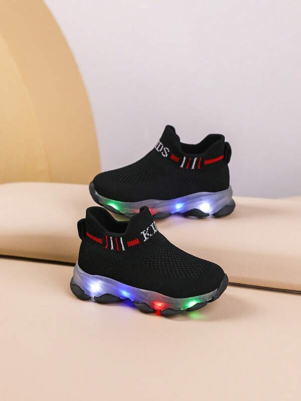 Vibrating Light-Up Sneakers For Toddlers, Slip-On Soft Sole Sports Shoes For Infants, Casual Non-Slip Breathable Black Shoes For Boys And Girls