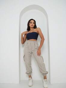 Cargo Jogger Pants With Chain And Side Pockets Streetstyle Letter Casual Party Pocket Type - Màu Khaki - Xem 1