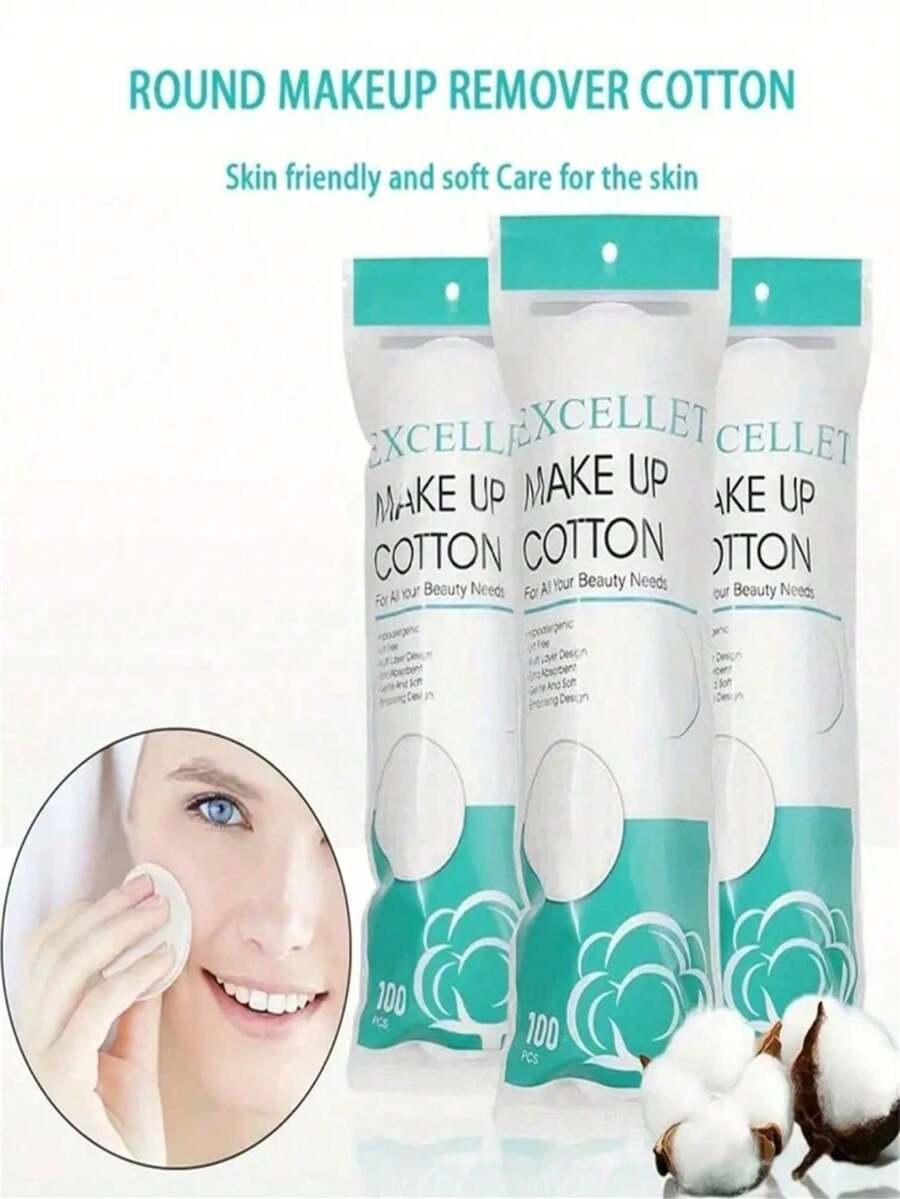 100pcs Round Pads, Dual-Use, Lint-Free Makeup Remover Pads, Soft And Low-Allergenic, Suitable For Facial And Eye Cleaning, Care And Makeup Removal - A - View 1