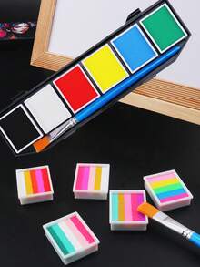 6 Colors Water-Soluble Face Body Painting+1 Paintbrush, Christmas Stage Makeup Funny Body Painting Easy To Clean And Does Not Fade,Children Can Use,Halloween Oil Painting, Party Face Painting, Stage Makeup Color Paint, Clown Oil Painting, Party Makeup Painting - Multicolor - View 7