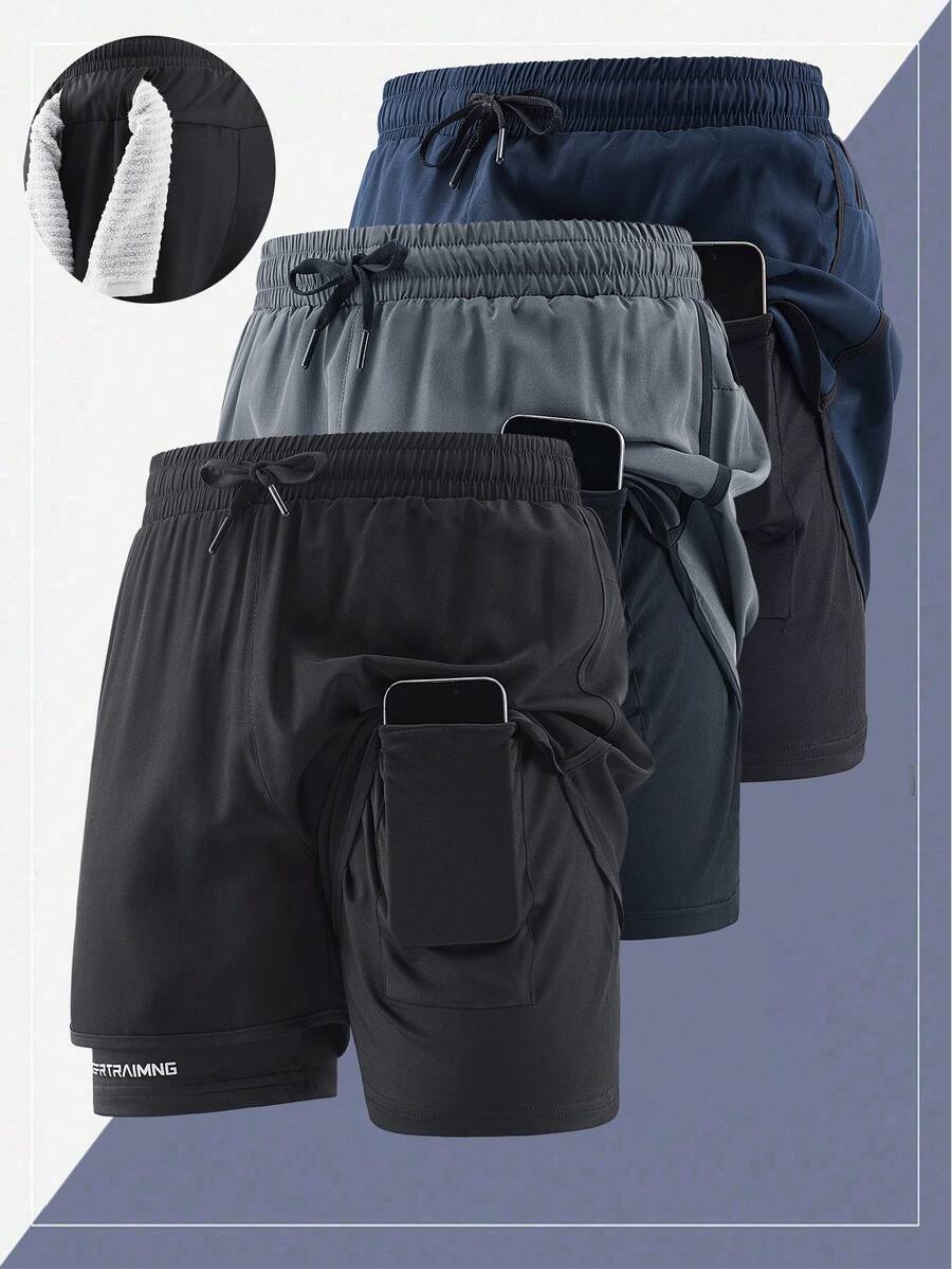 1 Piece Men Outdoor Sports Running Summer Breathable Quick-Drying Printed Shorts, Suitable For Spring/Summer Outdoor Running And Fitness - Black - View 1