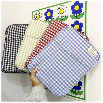 1 pieza Funda para portátil con estampado de cuadros, se ajusta a portátiles de 13-14 pulgadas y tabletas de 9.7-11 pulgadas, iPad Pro/Air/Mini, forro multicapa amortiguador de impactos, estilo coreano INS, gran capacidad, funda protectora para tableta, adecuada para oficina, escuela, viajes, regalo para amigos de vuelta al colegio