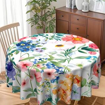 Rond tafelkleed in aquarelstijl, 60/70 inch rond polyester tafelkleed met bloemenmotief voor lente/zomer, geschikt voor restaurants, picknicks, bars, tafeldecoraties en feesten.