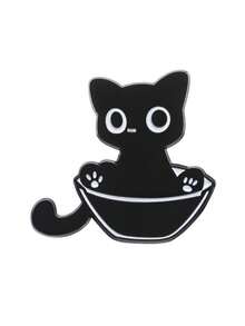 1pc Creative Animal Series Brooch, Cute Black Cat Shape Metal Badge Accessory