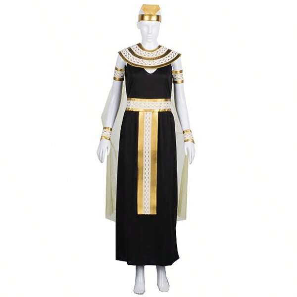 Adult Women's Egyptian Queen Black & Gold Costume - Elegant Design Flame-Retardant Synthetic Fabric-Multiple Size