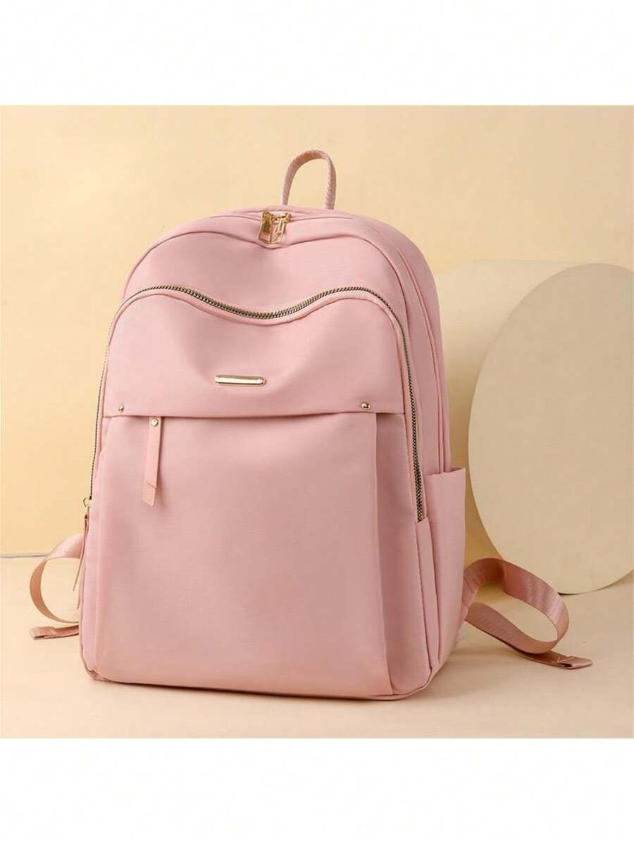 Fashion Women's Polyester Portable Backpack Bag Anti-Theft And Waterproof - 玫紅色 - 查看 1