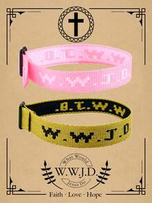 2条 Wwjd 字母提花针织手链，耶稣会怎么做？手绳保护祈祷手链，励志基督教饰品，适合青少年男孩女孩佩戴。