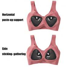 1 Pair Solid Self Adhesive Bra Double Both Sided Sticky Push Up Bra Inserts Reusable Adhesive Ultra Breast Lift Padding Insert - Black - View 5