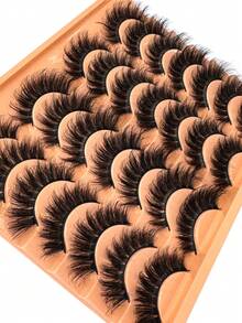 14 Pairs Luxury 3D Faux Mink Lashes - Dense, Fluffy, Elegant D-Curl False Eyelashes With Natural Look, Fluffy Cat Eye Lashes Suitable For Bold Eye Makeup, Reusable, Suitable For Beginners, Fit For All Occasions - 濃密款 - 查看 7