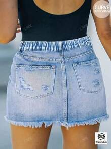 Women Asymmetrical Distressed Denim Skirt, Fashion Suitable For Summer