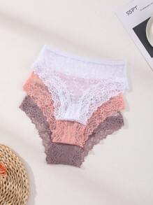 4 PCS Women's Sexy Lace Panties Low Waist Seamless Briefs Hollow Out Lace Splicing Lingerie Comfortable And Breathable Sports Underwear