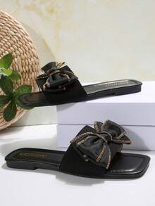 2025 New Beach Slip-On Sandals, Women's Stylish Bowknot Strap Flat Sandals, Non-Slip For Summer