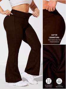 Flare Ballerina Pants Plus Size Thick Fabric High Waist In Suplex Polyester Comfort With Wolfox - 鏽棕色 - 查看 6