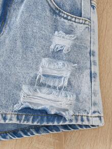 2Pcs Tween Girls Y2K Style Outfit - Yellow Ruffled Cami Top And Distressed Denim Shorts - Multicolor - View 5