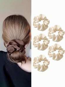 5pcs/Set Women Plain Fabric Large Scrunchies Hair Ties, Elastic Hair Bands For Ponytail & Bun, Vintage Elegant, Suitable For Daily Use Scrunchy Hair Ties, Casual