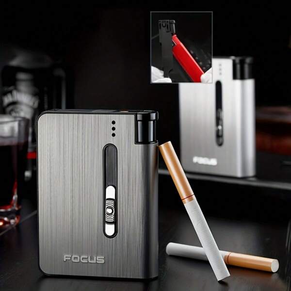 1pc Automatic Pop-Up Cigarette Case, 10 Capacity Portable Moisture Proof And Shock Proof Cigarette Box, Daily Use Cigarette Case Decoration, Father's Day/ Couple Gift (Excluding Gas Lighter) ,Smoking Accessories