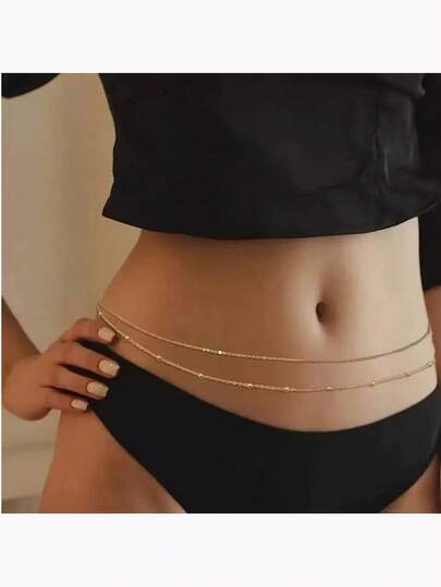 1 szt. Modny złoty łańcuszek dwuwarstwowy damski łańcuszek na talię Seksowny uniwersalny metalowy łańcuszek łańcuszek na ciało łańcuszek na brzuch talia akcesorium