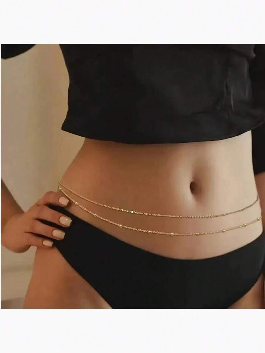 1 szt. Modny złoty łańcuszek dwuwarstwowy damski łańcuszek na talię Seksowny uniwersalny metalowy łańcuszek łańcuszek na ciało łańcuszek na brzuch talia akcesorium