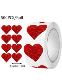 500pcs/Roll 1-Inch Red Heart Holographic Thank You Stickers, Business Decoration, Baking Gifts Packaging Labels, Wedding Decor