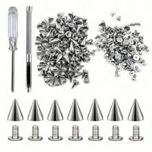 Pack Of 100 Punk Rivets Screwdriver Punching Tool,7 X 9.5 Mm, Rustproof Decorative Rivets, Clothing Screw Rivets, DIY Rivets, Screw-On Rivets, Metal Gothic Spikes, Decorative Rivets, Pointed Rivets For Bags, Clothes, Shoes