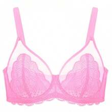 HSIA Mermaid Scales Lace Unlined Full Coverage Plus Size Underwire Bra - Pink - View 1