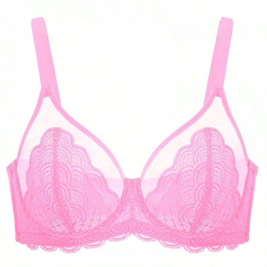 HSIA Mermaid Scales Lace Unlined Full Coverage Plus Size Underwire Bra - Pink - View 1