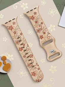 Floral Engraved Bands Compatible With Apple Watch Band 41mm 40mm 44mm 45mm 42mm 38mm 49mm 46mm For Women,Cute Flower Two-Tone Flower Soft Bands Soft Silicone Sport Strap Compatible With IWatch Series SE 11 10 9 8 7 6 5 4 3 2 1 Ultra - Milk Tea/brown - View 11