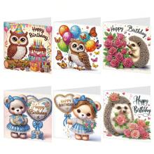 6 Packs 5D DIY Diamond Painting Greeting Cards, Owl, Hedgehog & Bear Designs, Handmade Diamond Art Greeting Card Kits Craft Kit With Asymmetrical Shaped Diamonds, Creative Gift For Christmas, Thanksgiving & Special Occasions