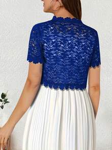 Camellia Lace Short Sleeve Cardigan Jacket - Royal Blue - View 2