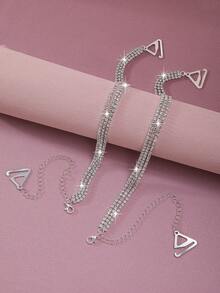 2pcs/Pair Rhinestone Studded Women's Adjustable Bra Shoulder Straps Metal Back Bra Strap - Silver - View 3